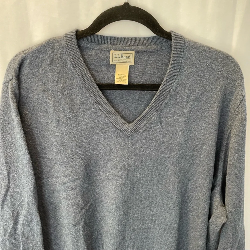 L.L. Bean Sweater XL Pullover Knit Cotton Cashmere Long Sleeve V Neck‎ Layering